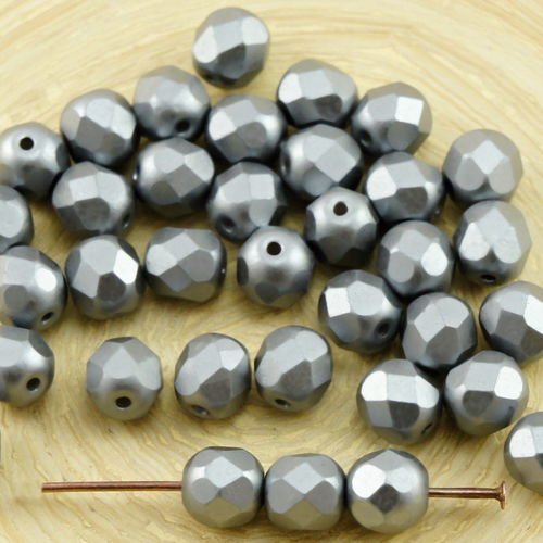 40pcs pastel gris perle verre tchèque ronde à facettes feu poli perles de 6mm sku-31601