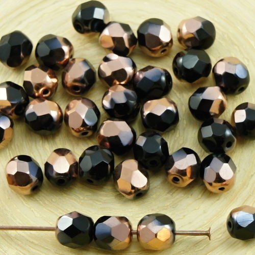 40pcs noir métallique capri d'or de cuivre demi-verre tchèque ronde à facettes feu poli perles de 6m sku-31633