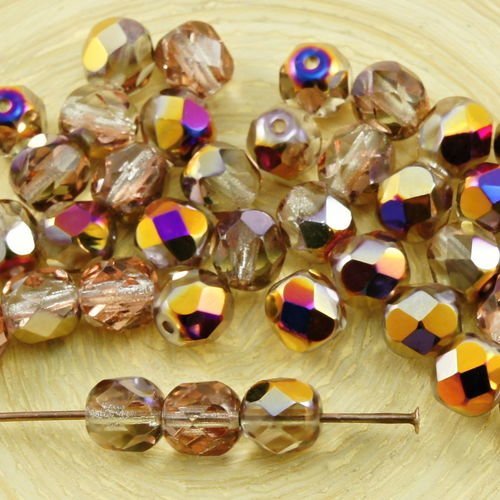 40pcs cristal métallique iris pourpre demi-verre tchèque ronde à facettes feu poli perles de 6mm sku-31614