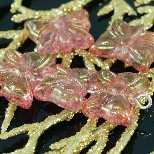 Or brillant valentine rose travertin papillon de de verre tchèque perles 14mm x 11mm 8pcs sku-18243