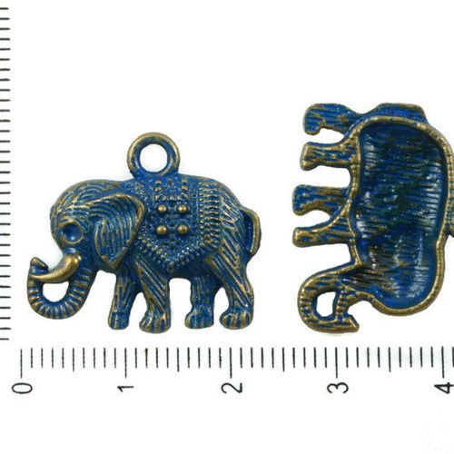 8pcs bronze antique tons de bleu patine de lavage à plat éléphant animal pendentif strass paramètres sku-36907