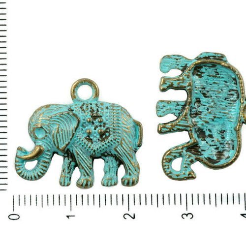 8pcs bronze antique ton bleu turquoise patine de lavage à plat éléphant animal pendentif strass para sku-36910