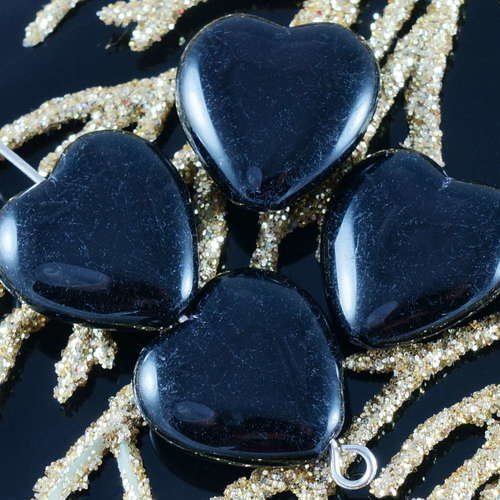 Grand noir opaque verre tchèque cœur des perles de mariage de saint-valentin 15mm 8pcs sku-18517