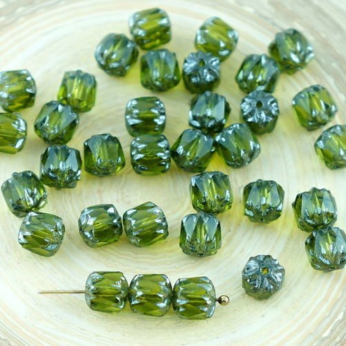 40pcs cristal olive vert argent platina tchèque en verre cathédrale facettes feu poli perles de 6mm  sku-28866