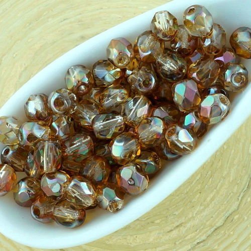 100pcs cristal jaune métallique iris demi-rond à facettes feu poli petite entretoise tchèque perles  sku-33123