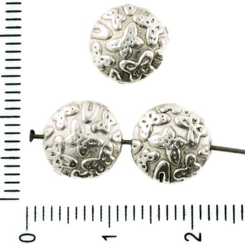 8pcs antique ton argent plat monnaie rond motif papillon perles des deux côtés tchèque métal conclus sku-37423