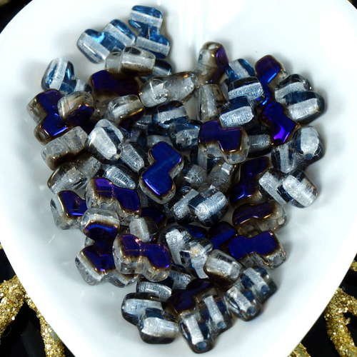 30pcs cristal bleu azure zorro perles de verre tchèque deux trous pressé 5mm x 6mm sku-19104