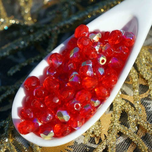 100pcs rouge rubis ab feu rond polonais en verre tchèque perles de 4mm sku-17278