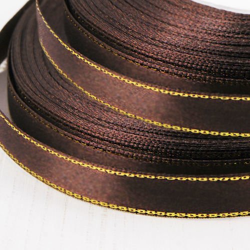 20m 66ft 22yds rouleau brun chocolat d'or bordure de la ligne de ruban de satin rayé de l'artisanat  sku-38139