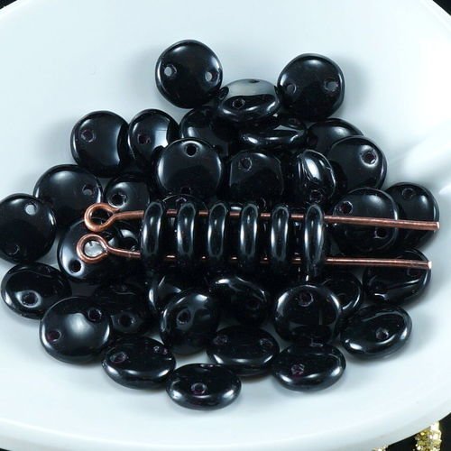60pcs noir opaque verre tchèque 2 trou de lentilles de perles rondes plates disque rondelle 6mm sku-26038