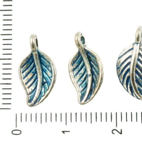 30pcs antique ton argent bleu patine laver les feuilles de l'arbre floral pendentifs charms tchèque  sku-36341