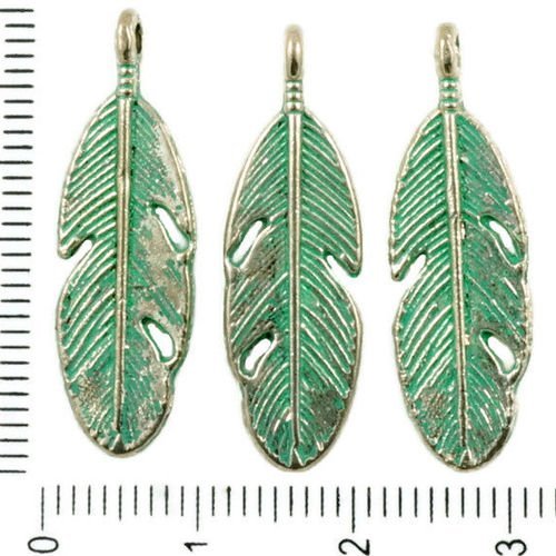 8pcs antique ton argent turquoise patine verte laver de grandes longues plumes d'oiseaux des deux cô sku-36428