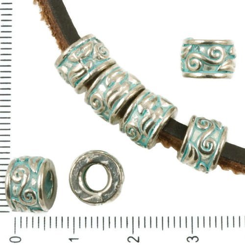 8pcs antique ton argent bleu turquoise patine laver de grandes trou du tambour européenne pandora de sku-36627