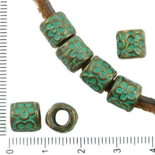 8pcs bronze antique ton turquoise patine verte laver de grandes trou européen de pandora style daisy sku-36675