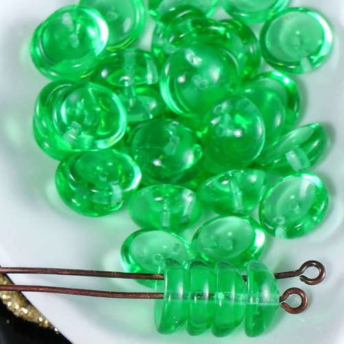 30pcs vert clair piggy perles de verre tchèque deux trou des de 4 mm x 8 mm sku-19088