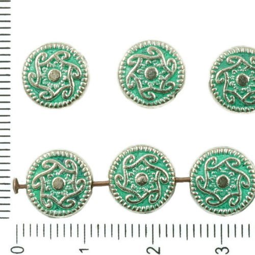 12pcs antique ton argent turquoise vert patine de lavage à plat rond spirale celtique de modèle de f sku-36727