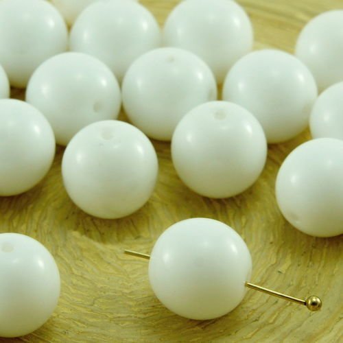 8pcs opaque à la craie blanche ronde pressée druk de grands tchèque perles de verre de 10mm sku-32721