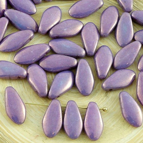 30pcs vega violet lustre verre tchèque poignard perles de plat de feuille de pétales de 6mm x 12mm sku-30773