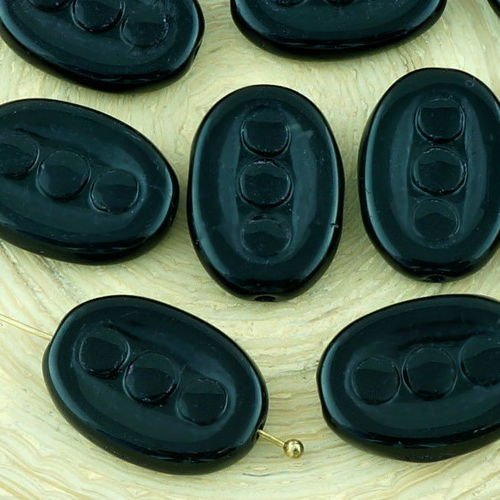 4pcs opaque noir de jais plat ovale sculpté 3 points tchèque perles de verre 18mm x 12mm sku-32863