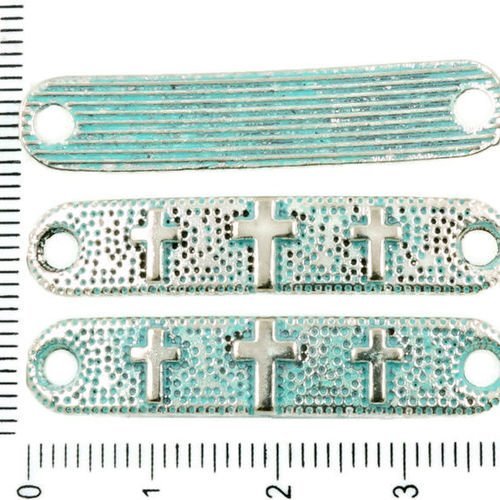 6pcs antique ton argent bleu turquoise patine laver rectangle arrondi rosaire de la croix-connecteur sku-37018