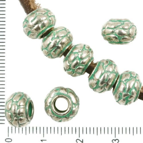 8pcs antique ton argent turquoise patine verte laver de grandes trou du tambour européenne pandora s sku-37128