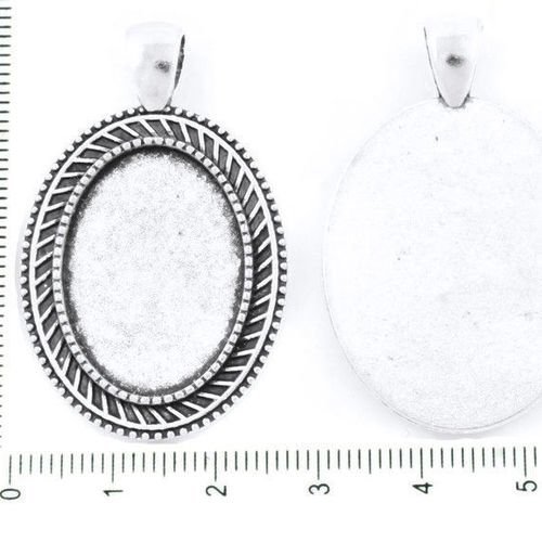 2pcs antique ton argent grand ovale pendentif bande cabochon paramètre vide tiroir en métal de base  sku-37281