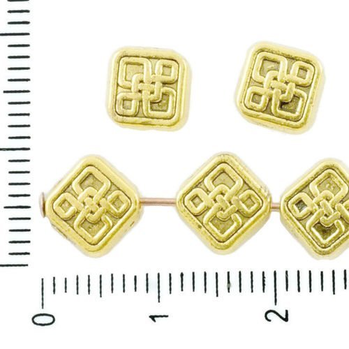 16pcs or ton plat losange carré celtique keltic celtik noeud perles des deux côtés tchèque métal con sku-37360