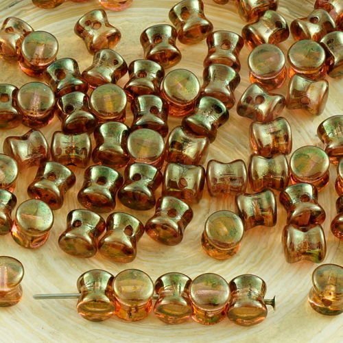 60pcs cristal picasso or rouge lustre en terre cuite pellet tchèque perles de verre preciosa pressé  sku-31273