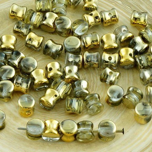 60pcs crystal metallic or la moitié pellet tchèque perles de verre preciosa pressé de 4 mm x 6 mm sku-31278