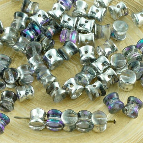 60pcs argent cristal violet turquoise lumière dichroïque vitrail de la moitié pellet tchèque perles  sku-31279