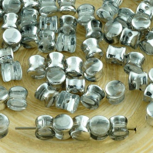 60pcs cristal d'argent de la moitié pellet tchèque perles de verre preciosa pressé de 4 mm x 6 mm sku-31280