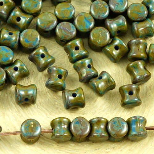 60pcs picasso brun opaque bleu pellet preciosa diablo dogbone tchèque perles de verre de 4mm x 6mm sku-35441