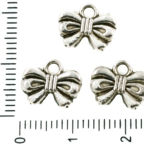 10pcs argent antique ton arc bowknot cadeau de noël des deux côtés pendentifs charms tchèque métal c sku-37493