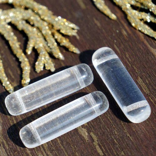 Long claire en cristal de verre tchèque deux trou du tube de perles de bohème 25 mm x 7mm 8pcs sku-17038