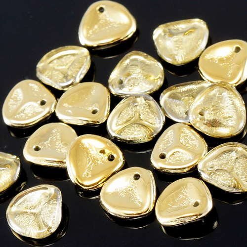 50pcs cristal d'or de la moitié de revêtement de verre tchèque de pétale de rose perles pressées à p sku-19197