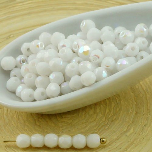 100pcs blanc opaque ab demi-rond à facettes feu poli verre tchèque perles de petit écarteur 3mm sku-31902