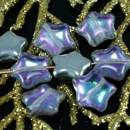Crystal light dichroïque vitrail violet argent métallique demi-verre tchèque star perles 12mm 12pcs sku-25829