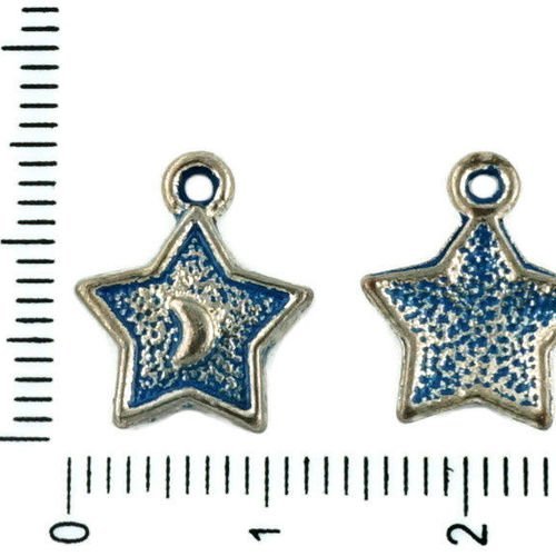 14pcs tchèque bleu patine antique ton argent étoile de demi-lune en astrologie charmes pendentifs mé sku-34113