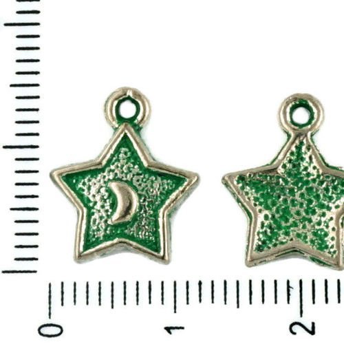 14pcs tchèque vert turquoise patine antique ton argent étoile de demi-lune en astrologie charmes pen sku-34114