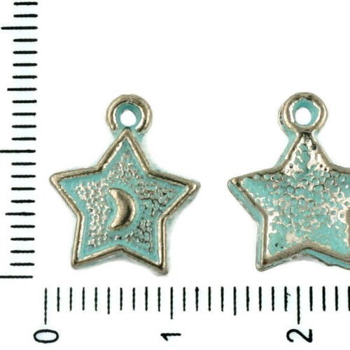 14pcs tchèque bleu turquoise patine antique ton argent étoile de demi-lune en astrologie charmes pen sku-34115