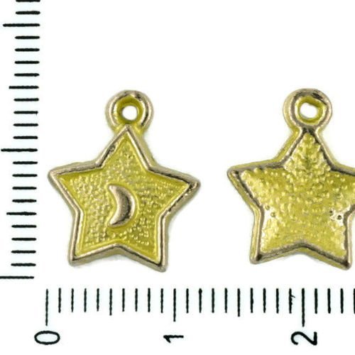 14pcs tchèque jaune patine antique ton argent étoile de demi-lune en astrologie charmes pendentifs m sku-34116