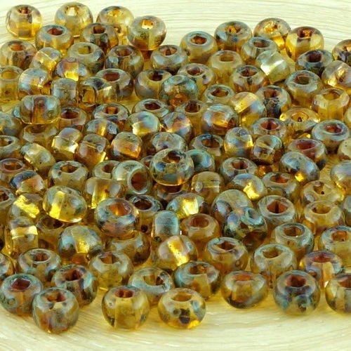 Anissa picasso cristal jaune rustique terreux tribal tour 4/0 tchèque en verre grand trou perles de  sku-33341
