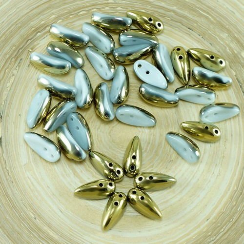 Nouvelle forme de 30pcs metallic or blanc demi-preciosa piment perles de verre tchèque deux trou des sku-26867