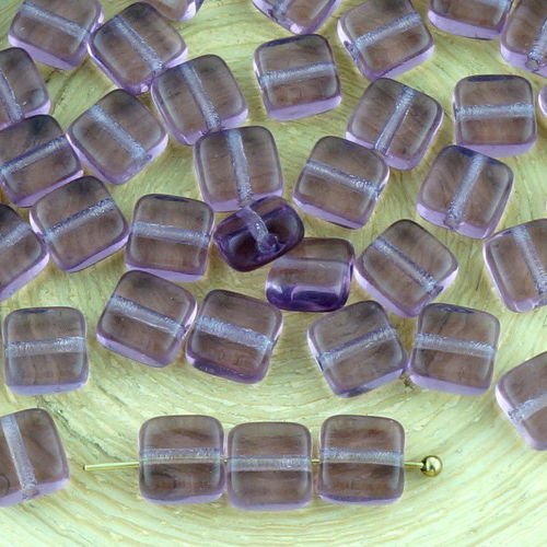 40pcs de cristal violet carrelage clair un trou de plat carré en verre tchèque perles de 6mm sku-32322