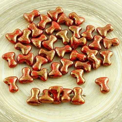 Nouvelle forme 40pcs tee perles opaques de corail rouge bronze terre cuite verre tchèque de preciosa sku-30291