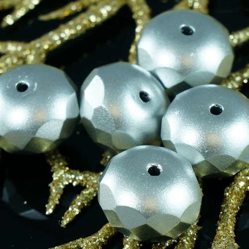 Grand mat opaques argent verre tchèque rondelle perles à facettes feu poli 14mm x 9mm 6pcs sku-18090