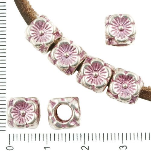 8pcs antique ton argent rose patine laver de grandes trou cube européenne pandora style de fleur de  sku-36630