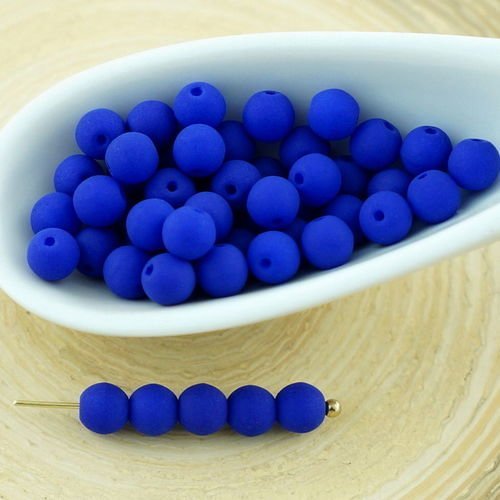 100pcs uv active néon bleu mat ronde verre tchèque perles de petite entretoise de 4mm sku-28997