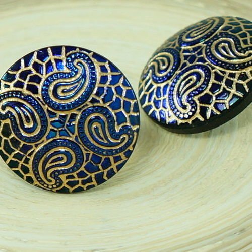 1pc foncé brillant bleu mat de la feuille d'or de peau de serpent à la main le verre tchèque bouton  sku-26907