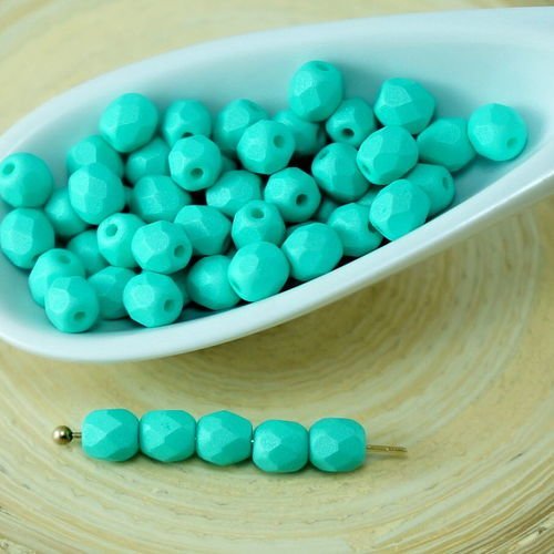 Mat turquoise en soie verte à facettes feu poli verre tchèque perles d'entretoise de 4mm 100pcs sku-26944